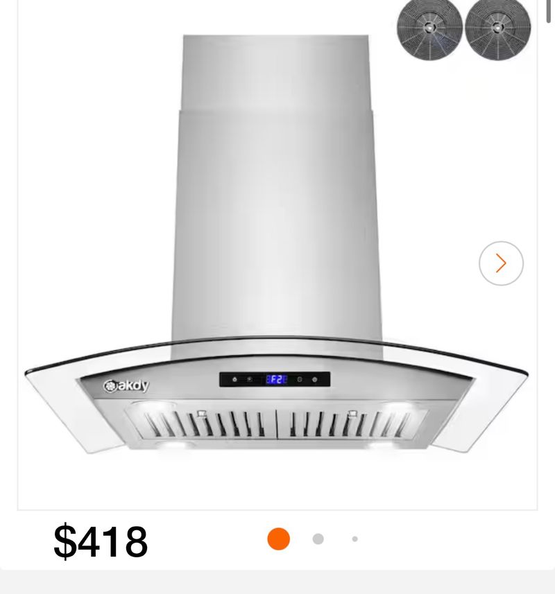 AKDY36 in. 343 CFM Convertible Island Mount Range Hood with Tempered Glass and Carbon Filters in Stainless Steel