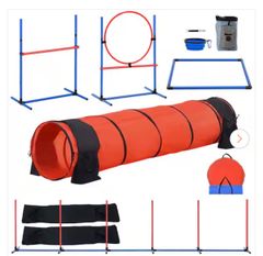 SKYSHALODog Agility Training Equipment, 5 PCS Set Upgrade with Adjustable High Hurdles, 6 Weave Poles, Jump Ring, Pause Box - Image 1