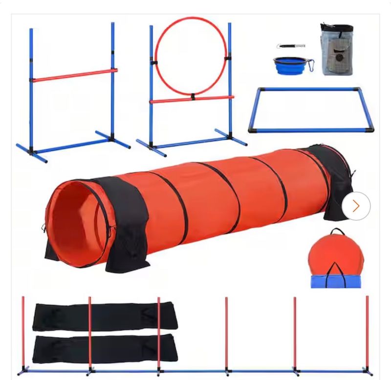 SKYSHALODog Agility Training Equipment, 5 PCS Set Upgrade with Adjustable High Hurdles, 6 Weave Poles, Jump Ring, Pause Box - Image 1