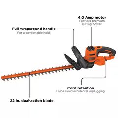 22 in. 4.0 Amp Corded Electric Hedge Trimmer - Image 3