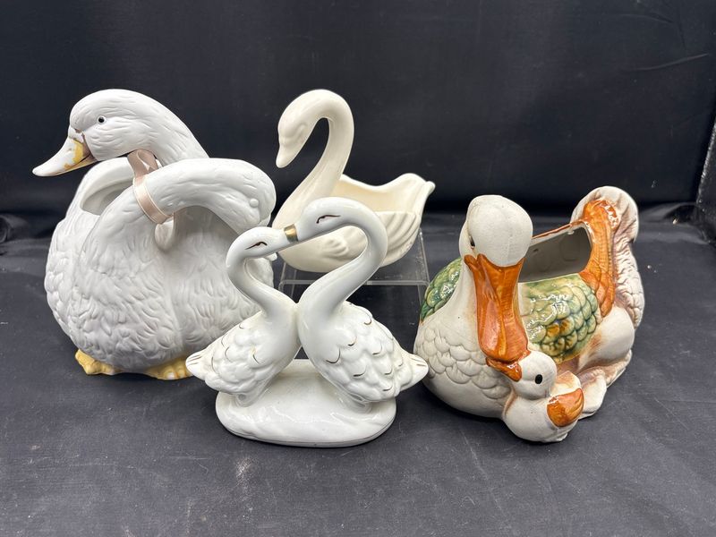 Ceramic White Duck and Swan Planters and Figurines Collection