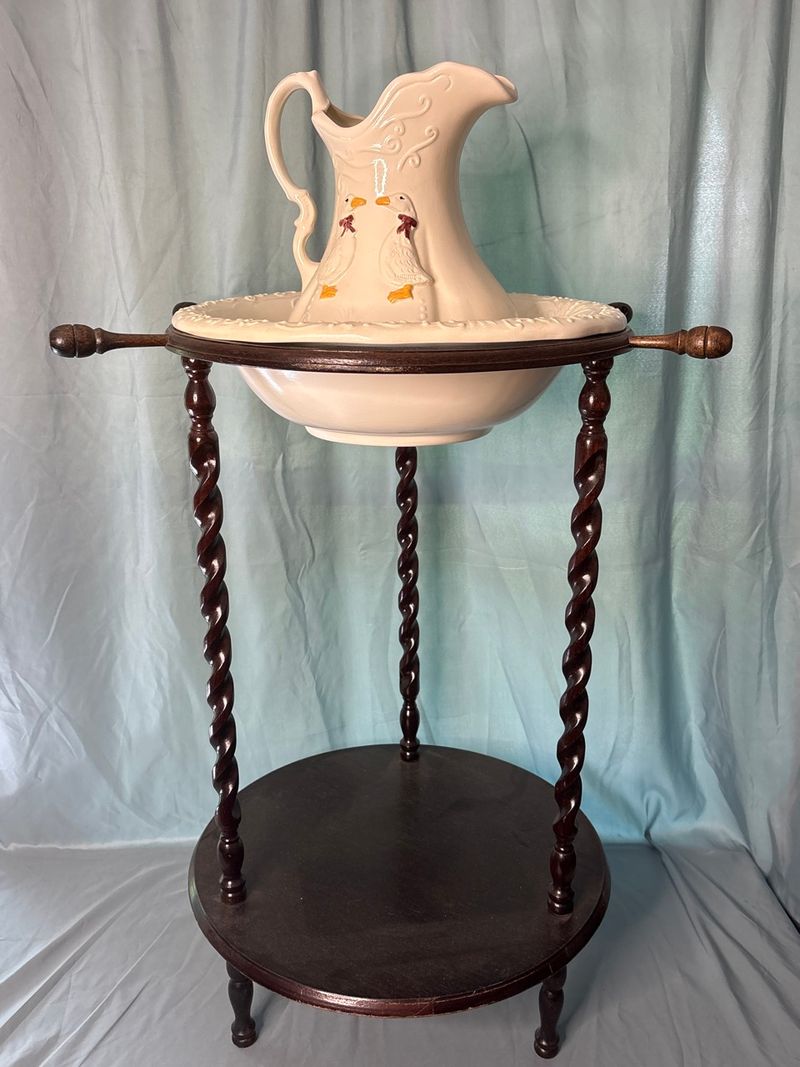 Wooden Barley Twist Washbasin Stand with Ceramic Pitcher Basin