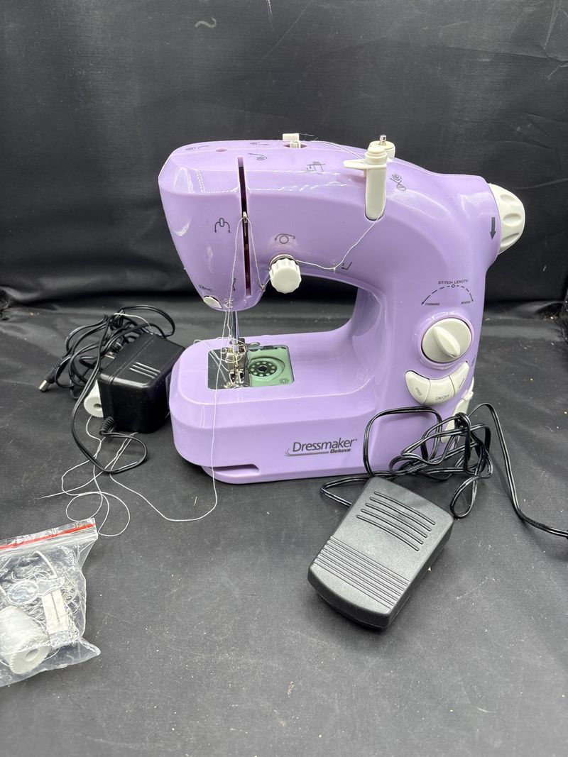 Dressmaker Deluxe Lavender Compact Portable Mini Sewing Machine Lot - Image 1