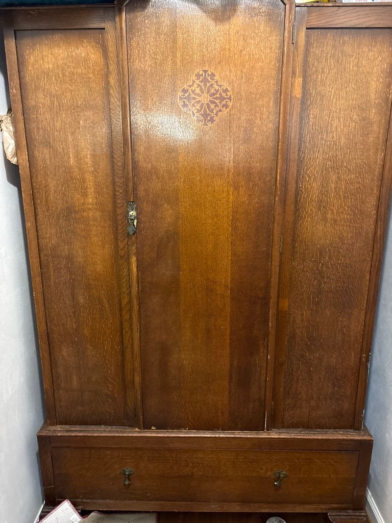 C.W.S. Cabinet Works English Oak Mirrored Wardrobe Armoire