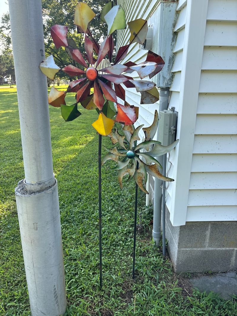 Outdoor Kinetic Metal Wind Spinner Garden Stake Set - Image 1