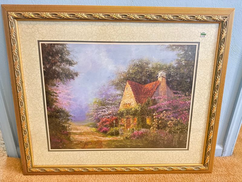 Framed Cottage Landscape Art Print Home Interiors Wall Decor