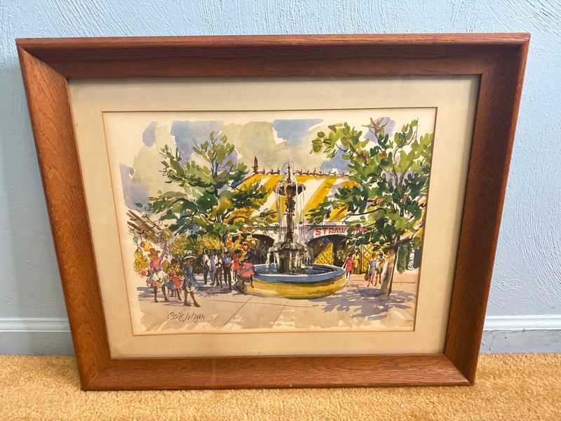 Cecile Ryden Johnson Framed Watercolor Print Kingston Straw Market Scene