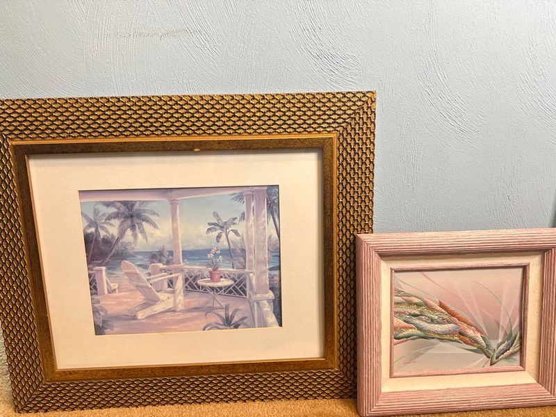Vivian Flasch Tropical Porch Lithograph and Signed Abstract Mixed Media Framed Artwork