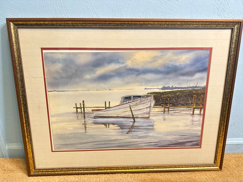 Framed Original Coastal Landscape Watercolor Painting by Gary E Freeman