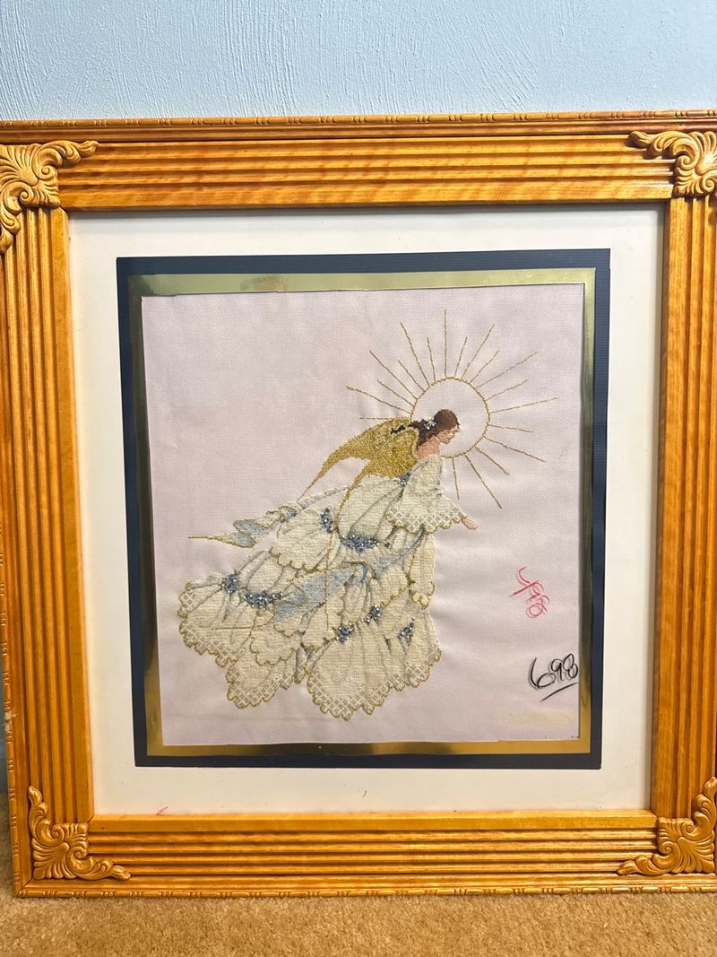 Framed Lavender and Lace Angel of Mercy II Counted Cross Stitch