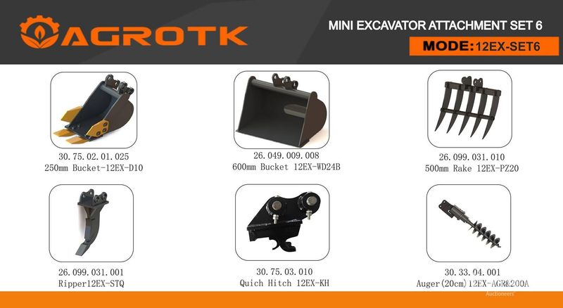 AGT Mini Excavator 6 Piece Attachment Set - Image 1