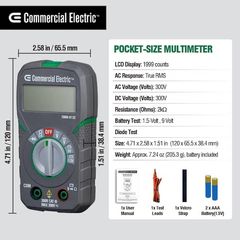 Commercial ElectricPocket Size True RMS Digital Multi-Meter - Image 3