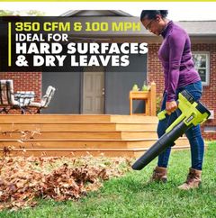 RYOBIONE+ 18V 100 MPH 350 CFM Cordless Battery Variable Speed Jet Fan Leaf Blower (Tool only) - Image 2