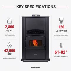 ComfortBilt 2,800 sq. ft. Pellet Stove with a 120 lbs. Hopper in Black HP42-ALPINE - Image 2