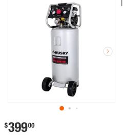 Husky 27 Gal.165 PSI Vertical Electric Oil-Free Quiet Auto/Workshop Air Compressor with Dual Gauges and 2-Quick Couplers 3332741 - Image 1