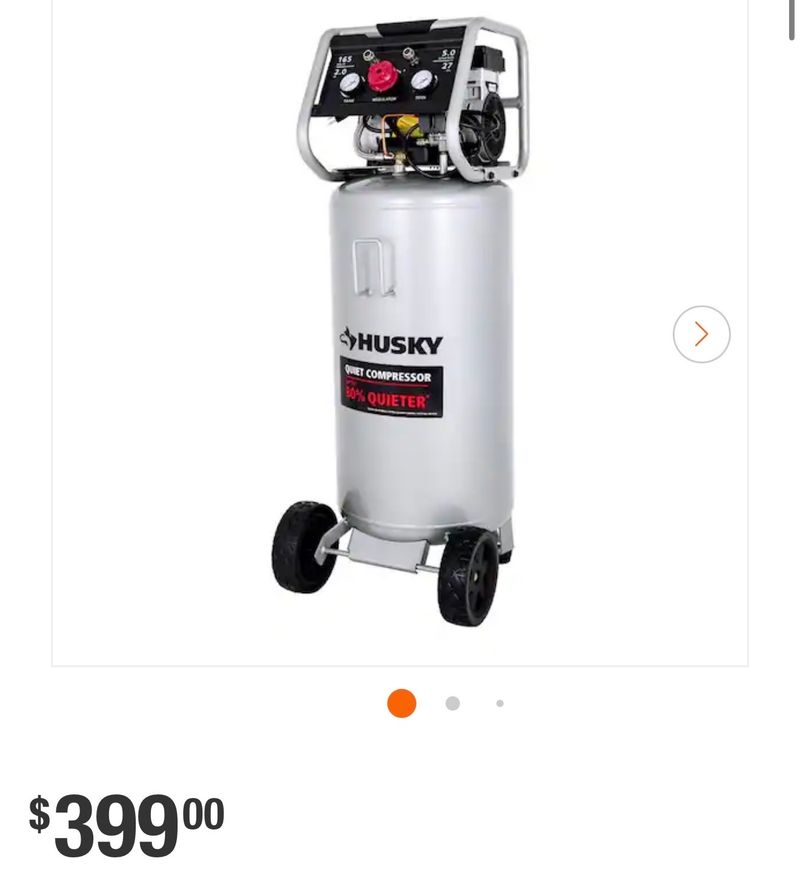 Husky 27 Gal.165 PSI Vertical Electric Oil-Free Quiet Auto/Workshop Air Compressor with Dual Gauges and 2-Quick Couplers 3332741 - Image 1