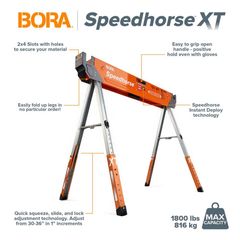 BORA 30 in. to 36 in. Steel Speed Horse XT Adjustable Height Sawhorse with Auto Release Legs (2-Pack) PM-4550T - Image 3