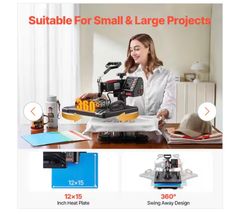 VEVORHeat Press 5 in 1 Heat Press Machine 12x15 Clamshell Sublimation Transfer Printer 900W Vinyl Heat Press - Image 4