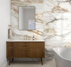 Wenrose Calacatta Topaz 24 in. x 48 in. Polished Porcelain Marble Look Floor and Wall Tile (15.5 sq. ft./case) - Image 1