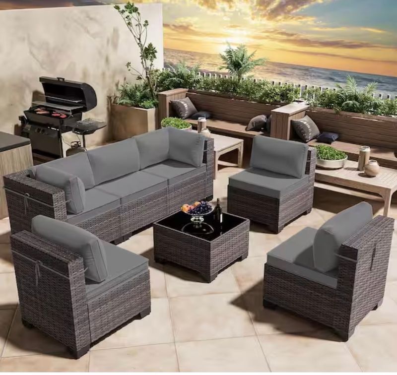 Outdoor 7-Piece Wicker Outdoor Sectional Set