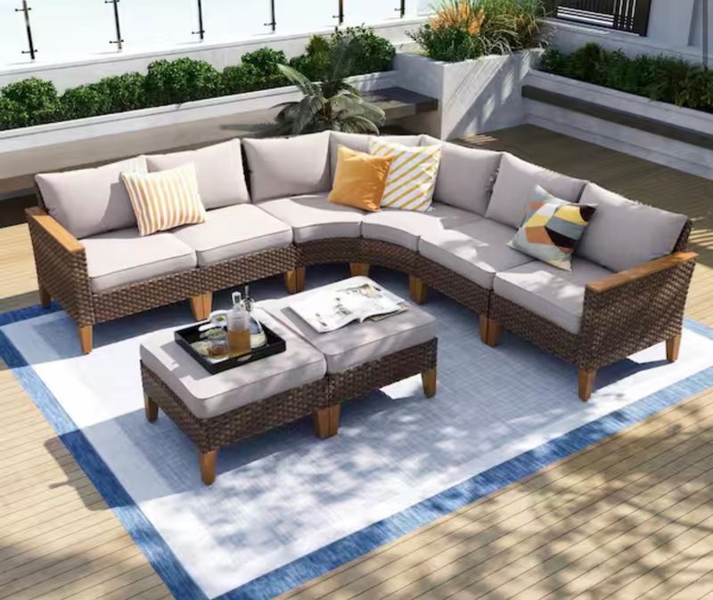 Rattan Wicker 8 Seat 8-Piece Steel Patio Outdoor Sectional Set