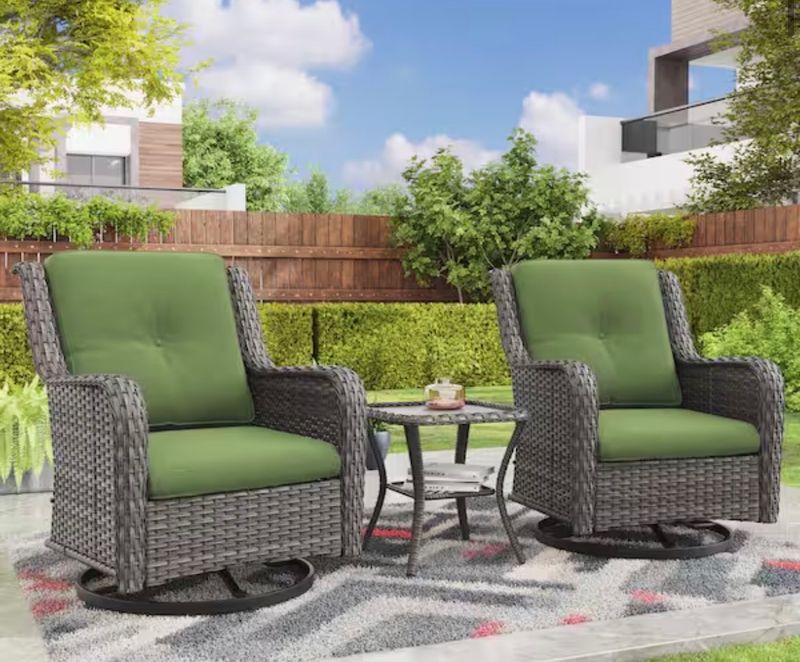 3-Piece Wicker Swivel Outdoor Rocking Chairs Patio Conversation Set