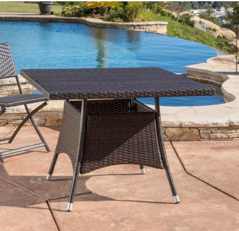 Brown Wicker Square Outdoor Dining Table-Weather-Resistant