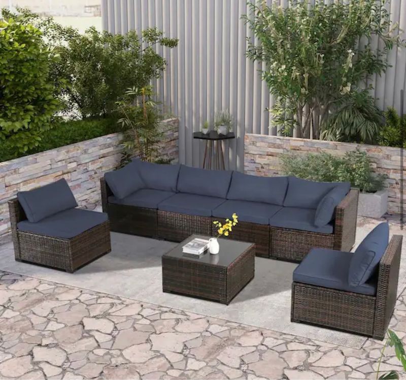 Brown Wicker 7-Piece Outdoor Patio Sectional Sofa,All-Weather PE Rattan Conversation Set