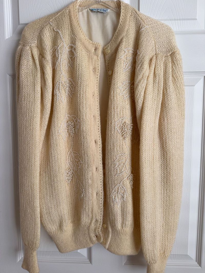 Sübiş Özel Beaded Cream Mohair Cardigan - Image 1