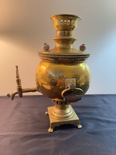 Turkish Brass Samovar with Engraved Medallions - Image 4