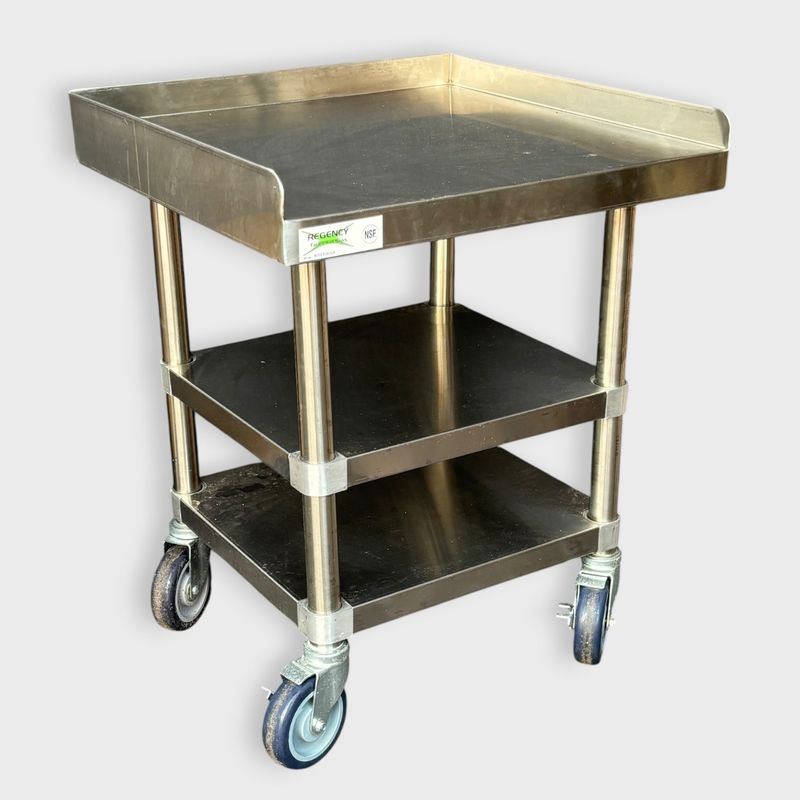 Regency Stainless Steel 3-Tier Rolling Utility Cart with Raised Edges