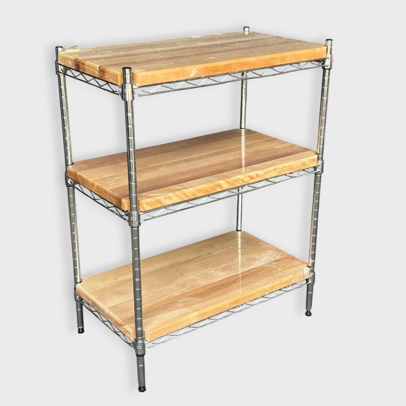 3-Tier Wood and Metal Rolling Utility Shelving Cart