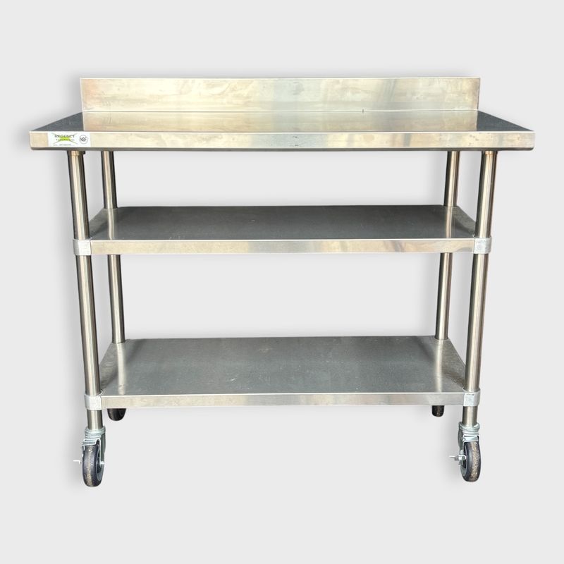 Regency Stainless Steel 3-Tier Rolling Work Table with Backsplash