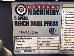 Central Machinery 5 Speed Drill Press - Image 6
