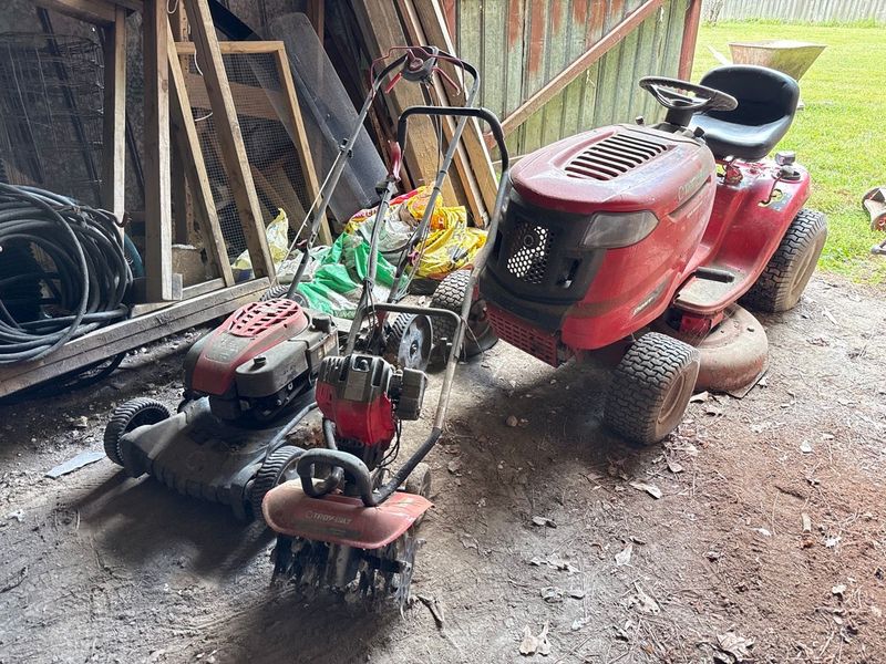 Troy-Bilt Riding Mower, Push Mower and Tiller - Image 1