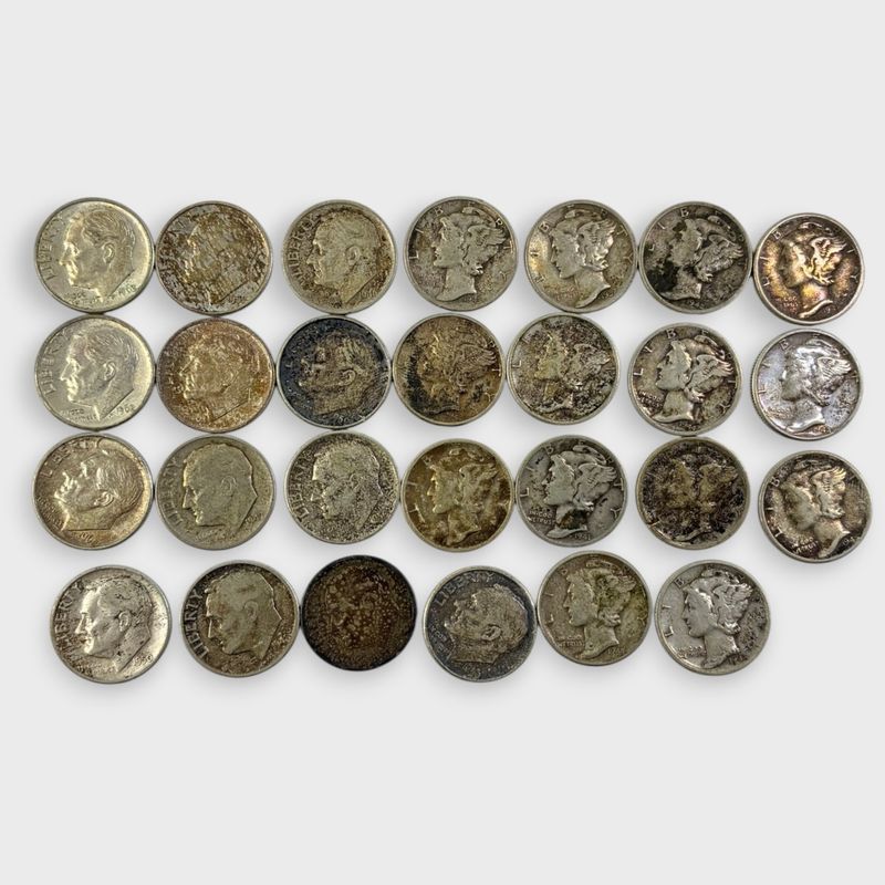 1937-1962 U.S. Mercury & Roosevelt Dime 90% Silver Coins
