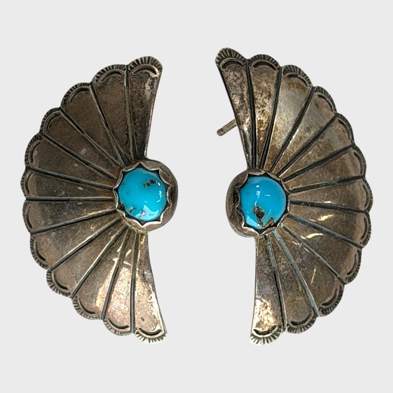Native American Turquoise Silver Pierced Earrings
