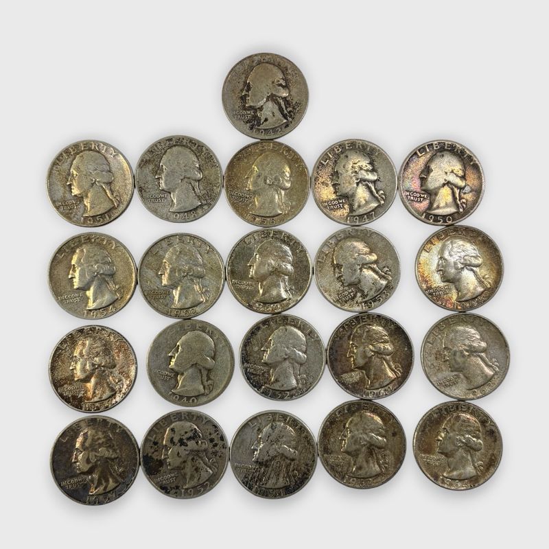 21 U.S. 1942-1963 Washington Quarter 90% Silver Coins