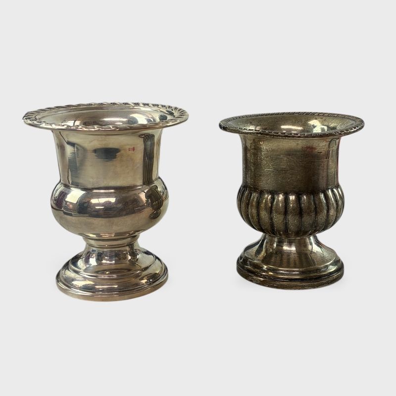 Two Small Sterling Silver Weighted Miniature Urns Toothpick Holders