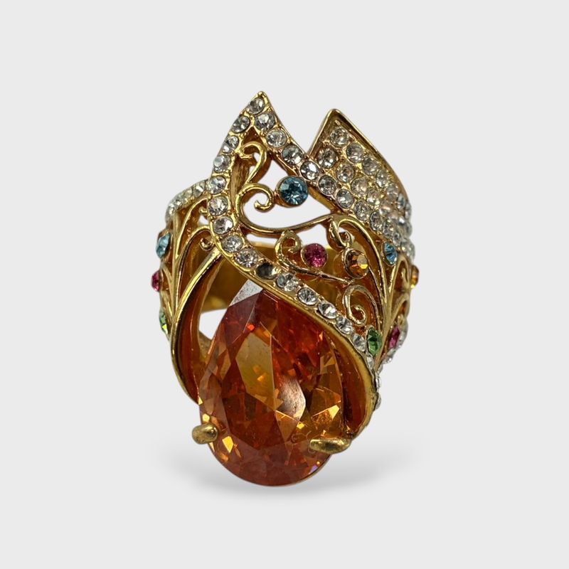 Statement Gold Tone Multi Color Gemstone Ring Size 9.25