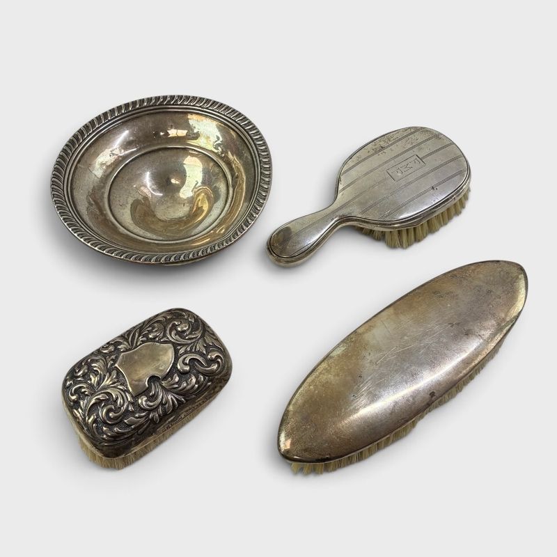 Sterling Silver Weighted Compote Dish & Vanity Brushes