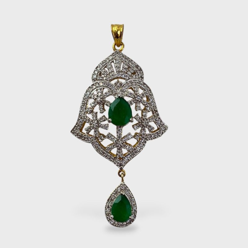 Gold Tone Chrysoprase & Clear Gemstone Statement Pendant