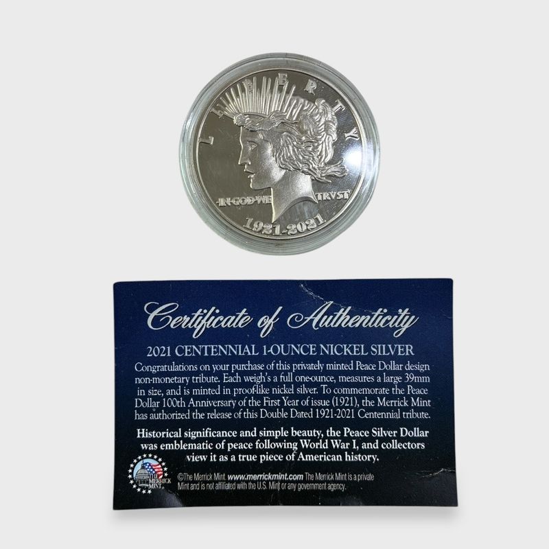 2021 Centennial 1 Oz Nickel Silver Medallion w/ Certificate of Authenticity