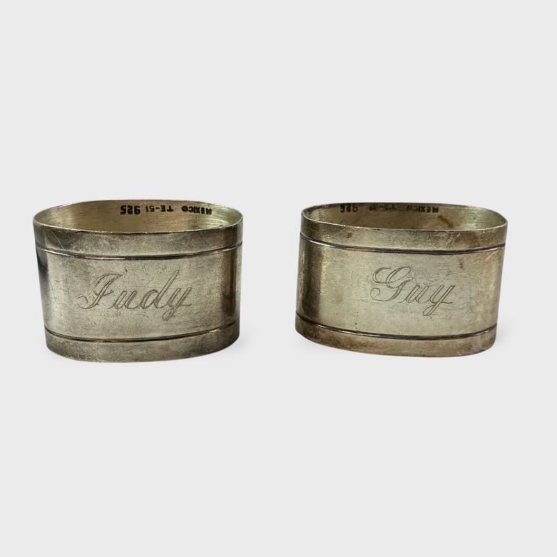 Taxco Mexican Sterling Silver Monogrammed Napkin Rings