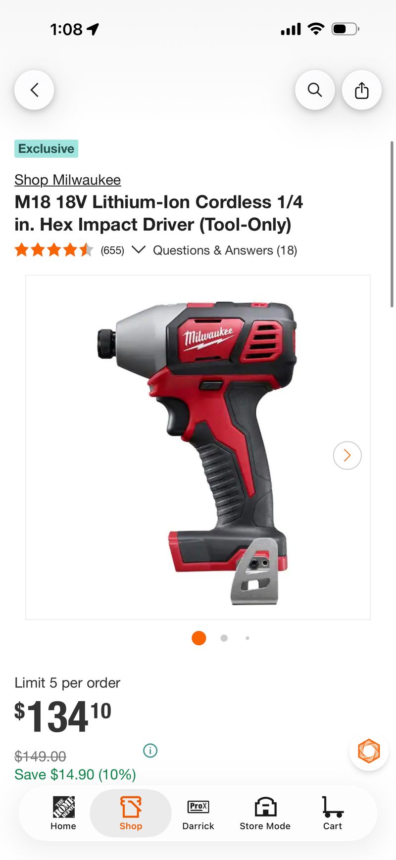 M18 18V Lithium-Ion Cordless 1/4 in. Hex Impact Driver (Tool-Only) - Image 1