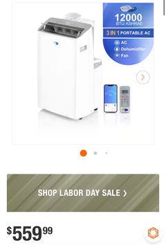 WhynterNex 10,000 (DOE) BTU Inverter Portable Air Conditioner Cools 500 sq. ft. with Dehumidifier, and Wifi Enabled in White - Image 1