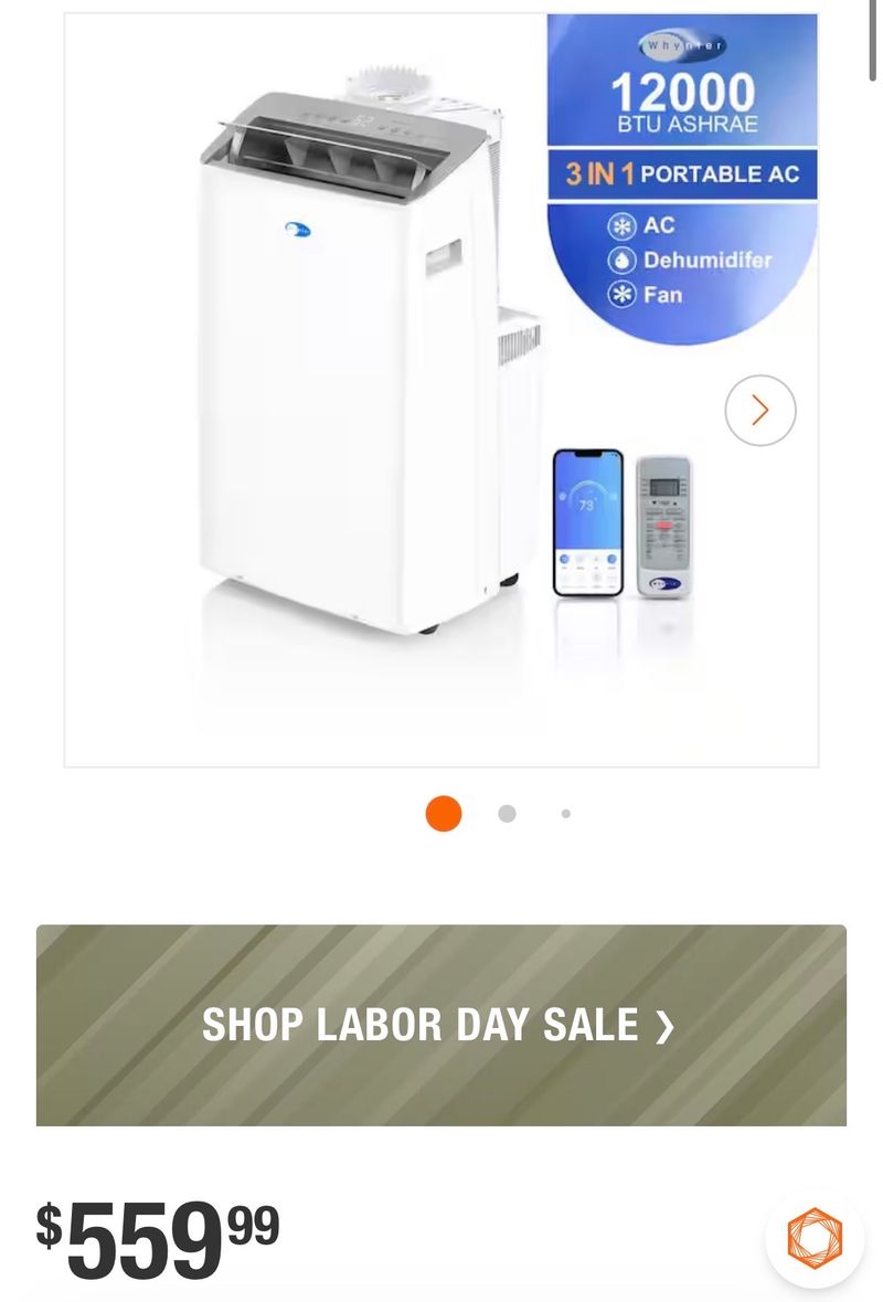 WhynterNex 10,000 (DOE) BTU Inverter Portable Air Conditioner Cools 500 sq. ft. with Dehumidifier, and Wifi Enabled in White - Image 1