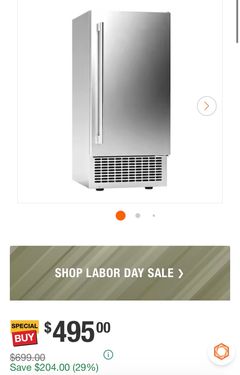 Pnhter15 in.Freestanding/Built-In Ice Maker, 120 lbs. Daily, 30 lbs. Storage, Full Size Cubes, Reversible Door Stainless Steel - Image 1