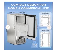 Pnhter15 in.Freestanding/Built-In Ice Maker, 120 lbs. Daily, 30 lbs. Storage, Full Size Cubes, Reversible Door Stainless Steel - Image 2