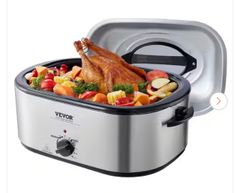 VEVORElectric Roaster Oven 26 qt. Turkey Roaster Oven in Silver Slow Cookers 1450-Watt with Defrost and Warm Function - Image 1